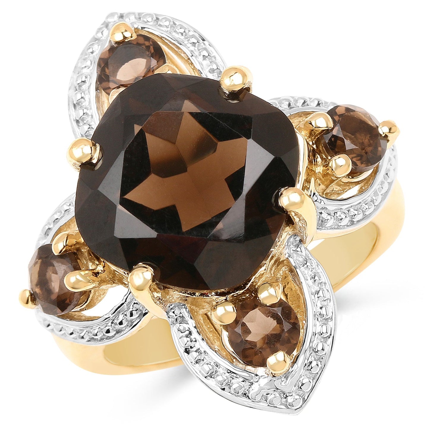 14K Yellow Gold Plated 5.92 Carat Genuine Smoky Quartz .925 Sterling Silver Ring Bids.com