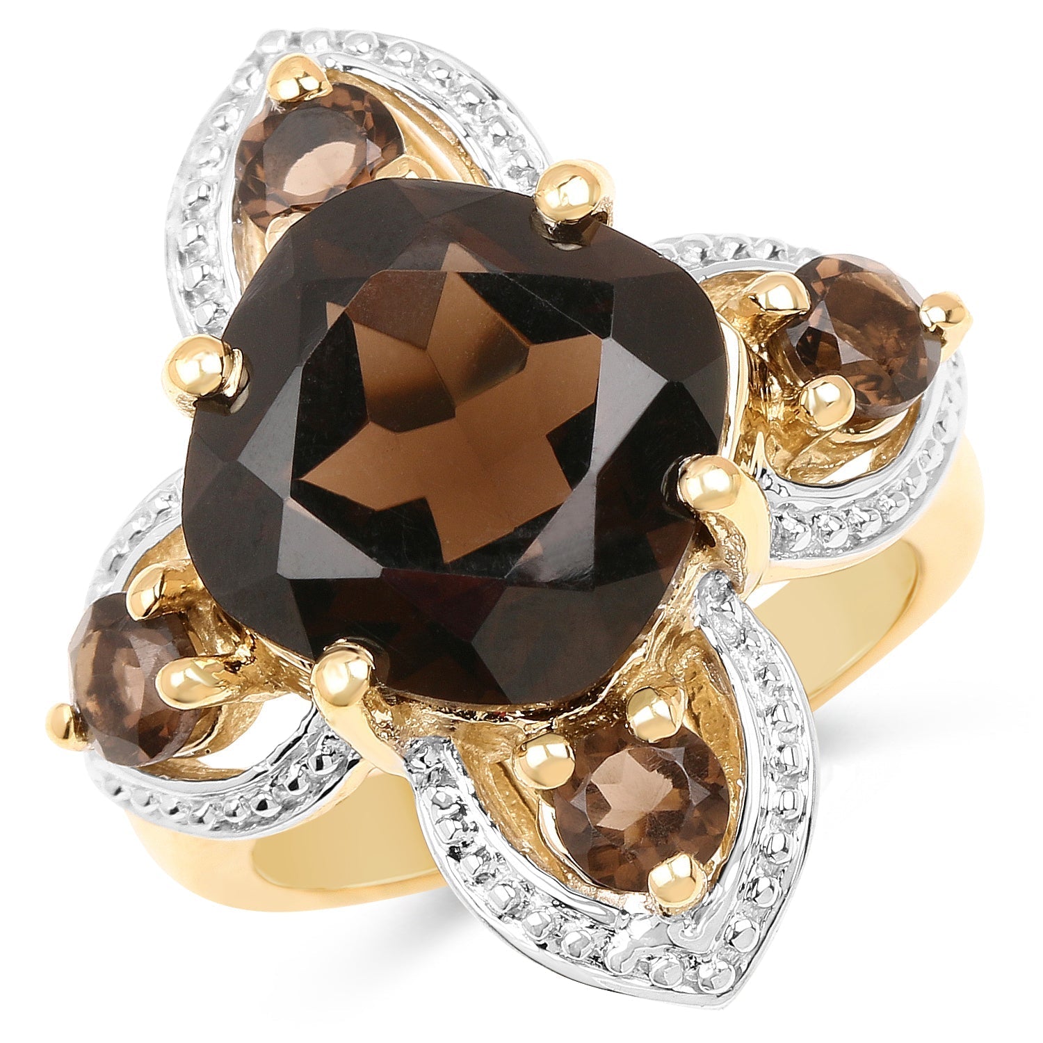 14K Yellow Gold Plated 5.92 Carat Genuine Smoky Quartz .925 Sterling Silver Ring Bids.com