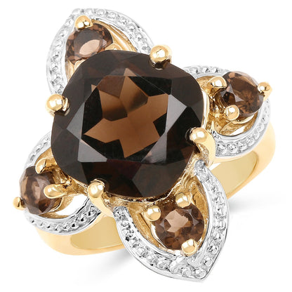 14K Yellow Gold Plated 5.92 Carat Genuine Smoky Quartz .925 Sterling Silver Ring Bids.com