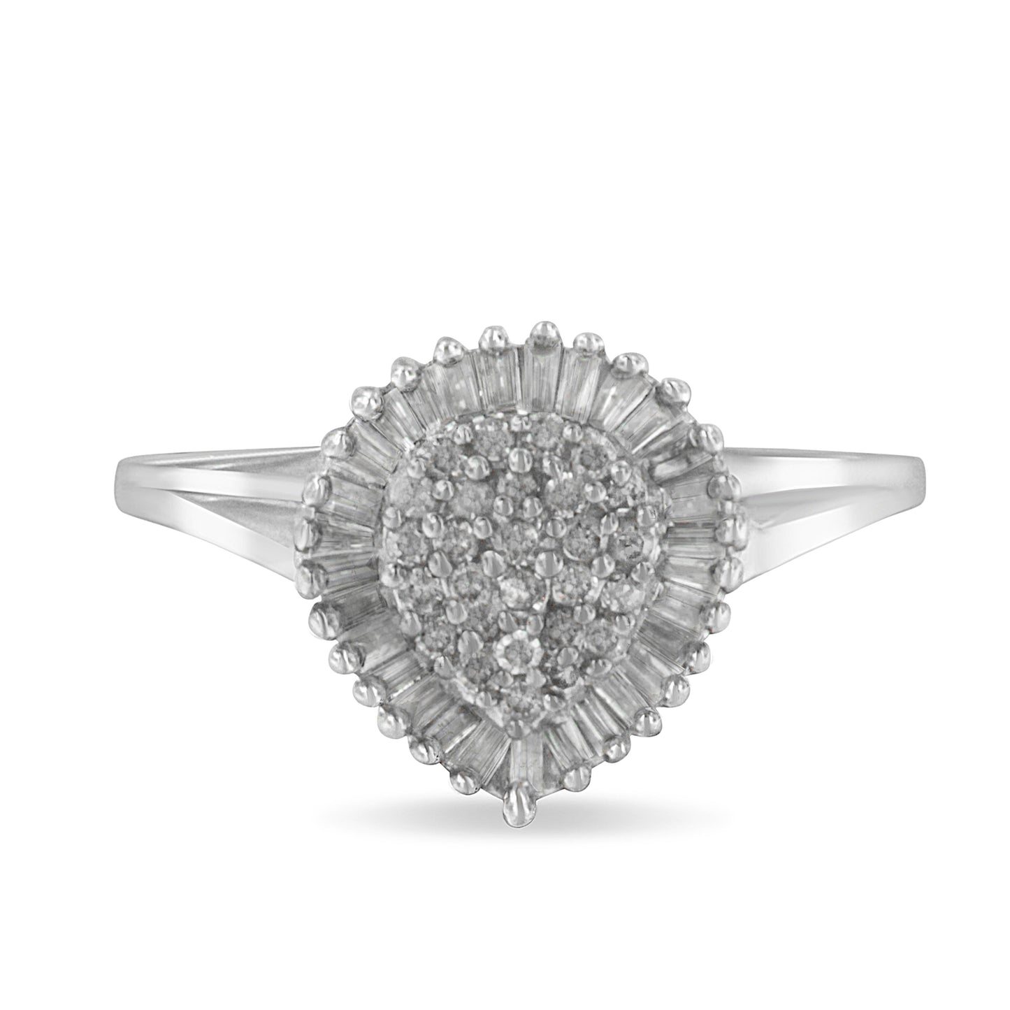 10K White Gold 1/2 Cttw Round & Baguette Cut Diamond Pear Shaped Domed PavÃ© Cluster with Halo Cocktail Ring (H-I Color, SI1-SI2 Clarity) - Size 5 Bids.com