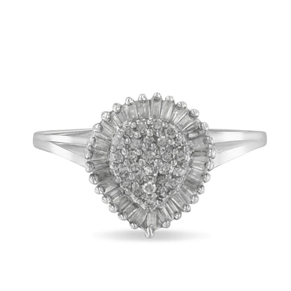 10K White Gold 1/2 Cttw Round & Baguette Cut Diamond Pear Shaped Domed PavÃ© Cluster with Halo Cocktail Ring (H-I Color, SI1-SI2 Clarity) - Size 5 Bids.com