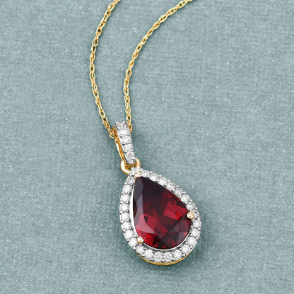 3.29 Carat Genuine Rhodolite and White Diamond 14K Yellow Gold Pendant Bids.com