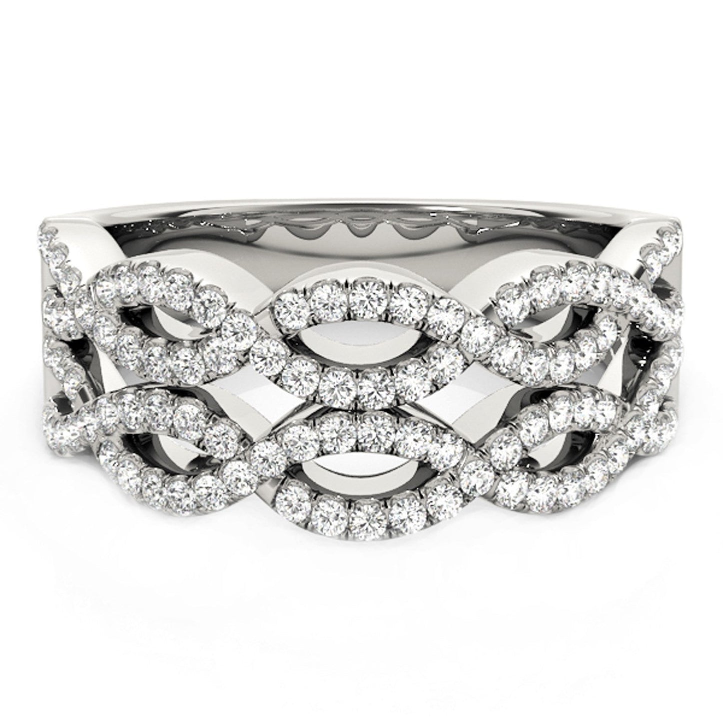Diamond Studded Double Interlocking Waves Ring in 14k White Gold  (5/8 cttw) Bids.com