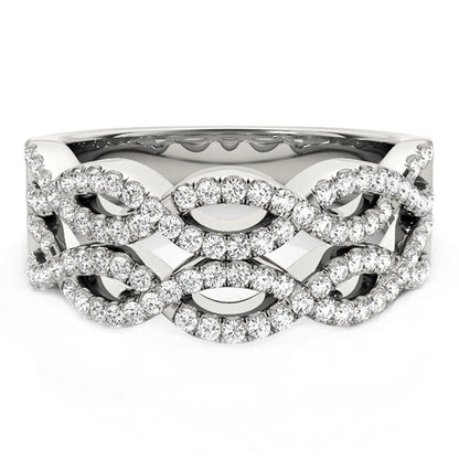 Diamond Studded Double Interlocking Waves Ring in 14k White Gold  (5/8 cttw) Bids.com