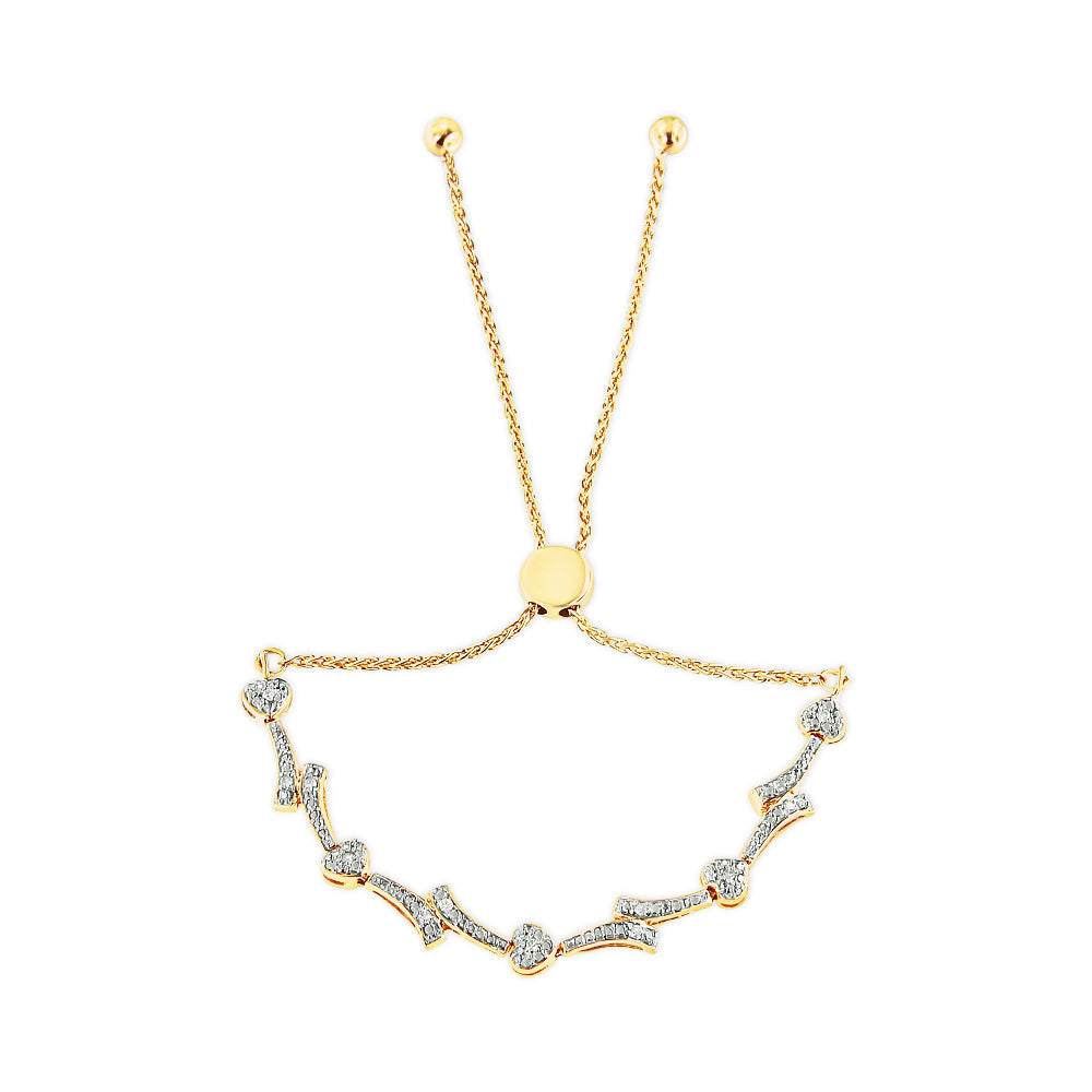 14K Yellow Gold Plated .925 Sterling Silver Diamond Accent Heart and Wave Link Bolo Bracelet (I-J Color, I2-I3 Clarity) - 6" to 9" Adjustable Bids.com