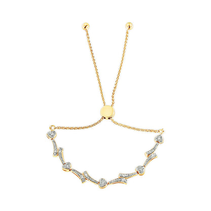 14K Yellow Gold Plated .925 Sterling Silver Diamond Accent Heart and Wave Link Bolo Bracelet (I-J Color, I2-I3 Clarity) - 6" to 9" Adjustable Bids.com