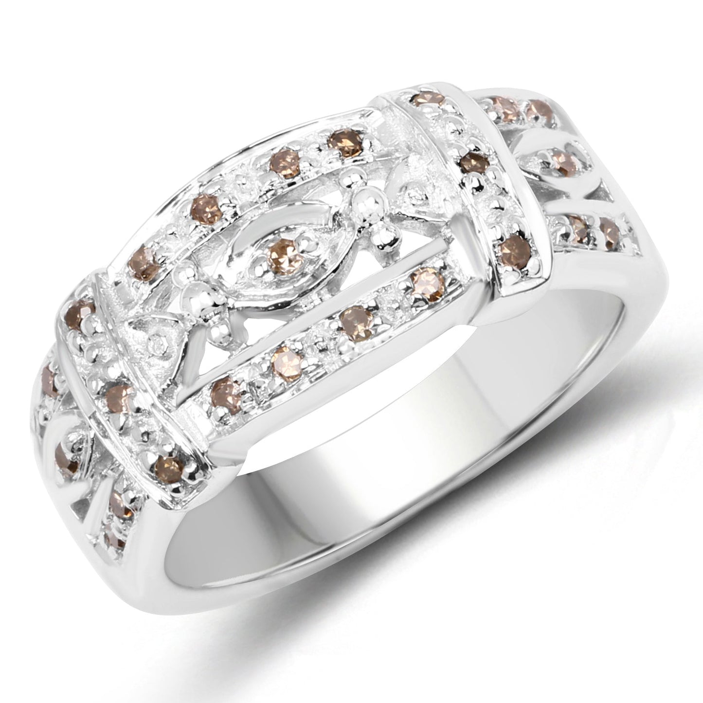 0.32 Carat Genuine Champagne Diamond .925 Sterling Silver Ring Bids.com