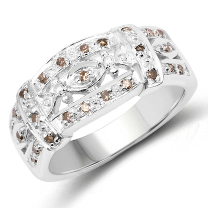 0.32 Carat Genuine Champagne Diamond .925 Sterling Silver Ring Bids.com