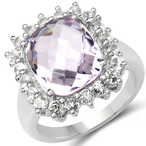 5.55 Carat Genuine Pink Amethyst and White Topaz .925 Sterling Silver Ring Bids.com