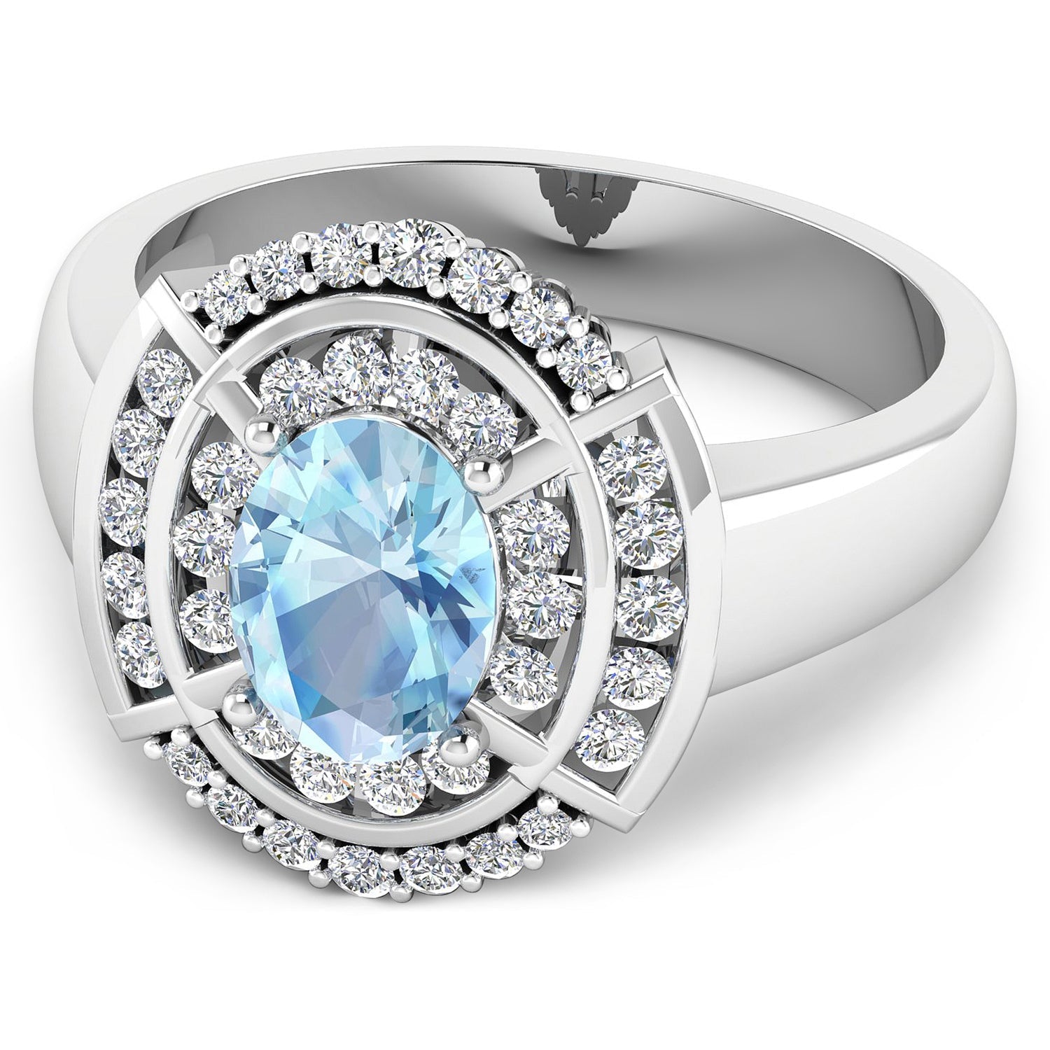 1.57 Carat Genuine Aquamarine and White Diamond 14K White Gold Ring Bids.com