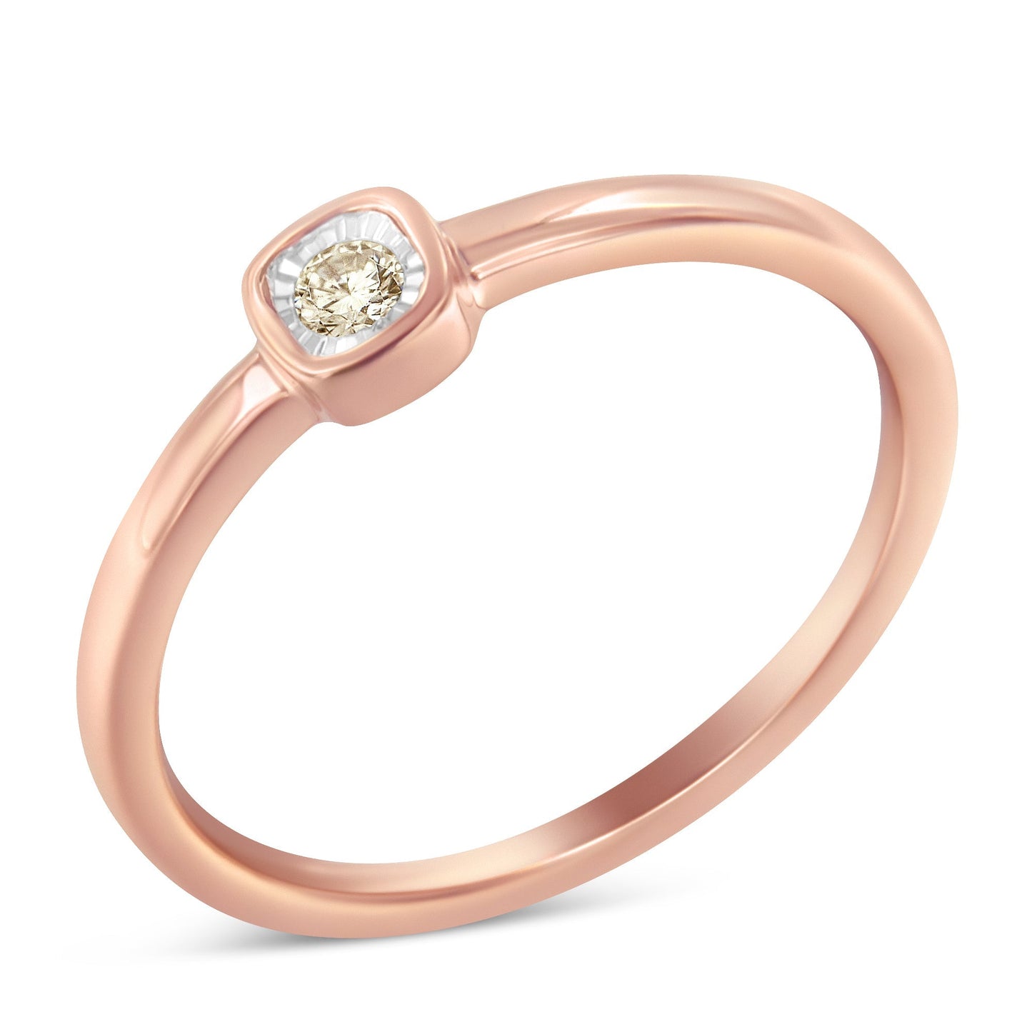 14K Rose Gold Plated .925 Sterling Silver 1/20 Carat Diamond Square Cushion-Shaped Miracle Set Petite Fashion Promise Ring (J-K Color, I1-I2 Clarity) - Size 6 Bids.com