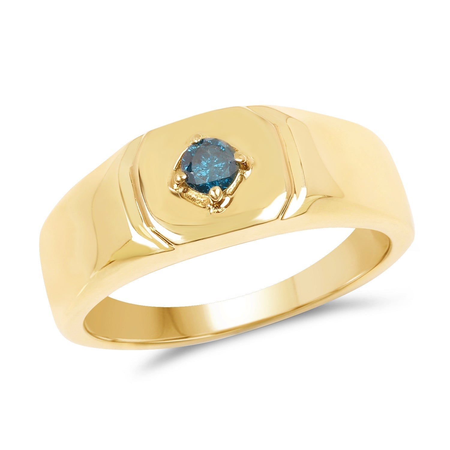 14K Yellow Gold Plated 0.20 Carat Genuine Blue Diamond .925 Sterling Silver Ring Bids.com