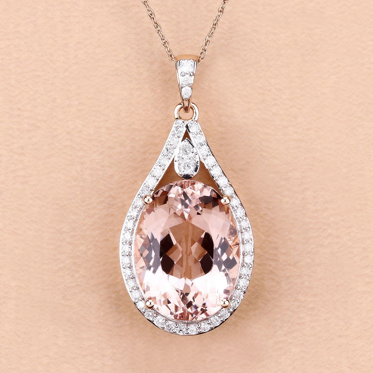 9.31 Carat Genuine Morganite and White Diamond 14K Rose Gold Pendant Bids.com
