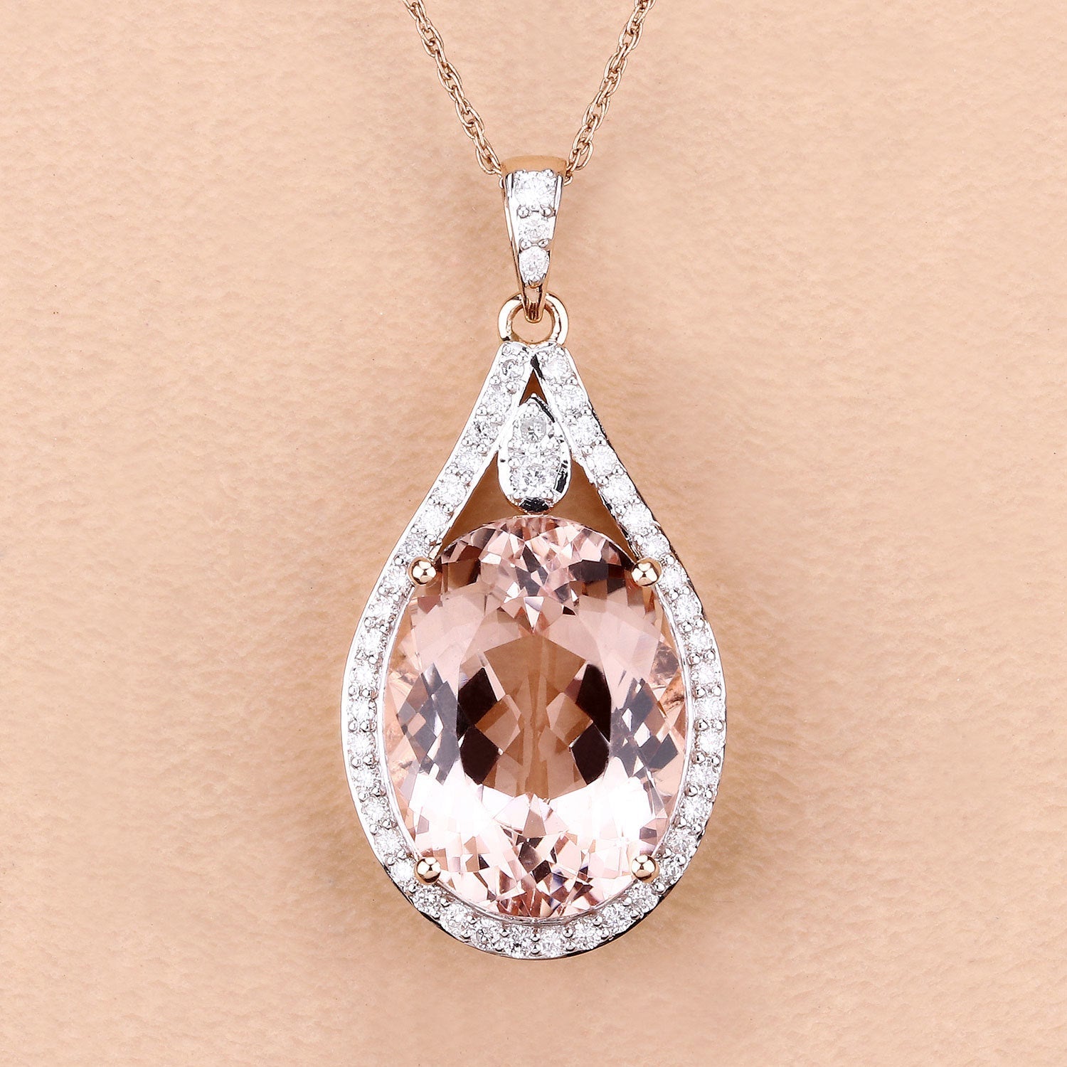 9.31 Carat Genuine Morganite and White Diamond 14K Rose Gold Pendant Bids.com