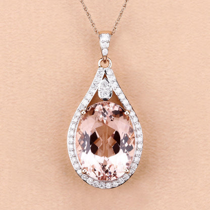 9.31 Carat Genuine Morganite and White Diamond 14K Rose Gold Pendant Bids.com