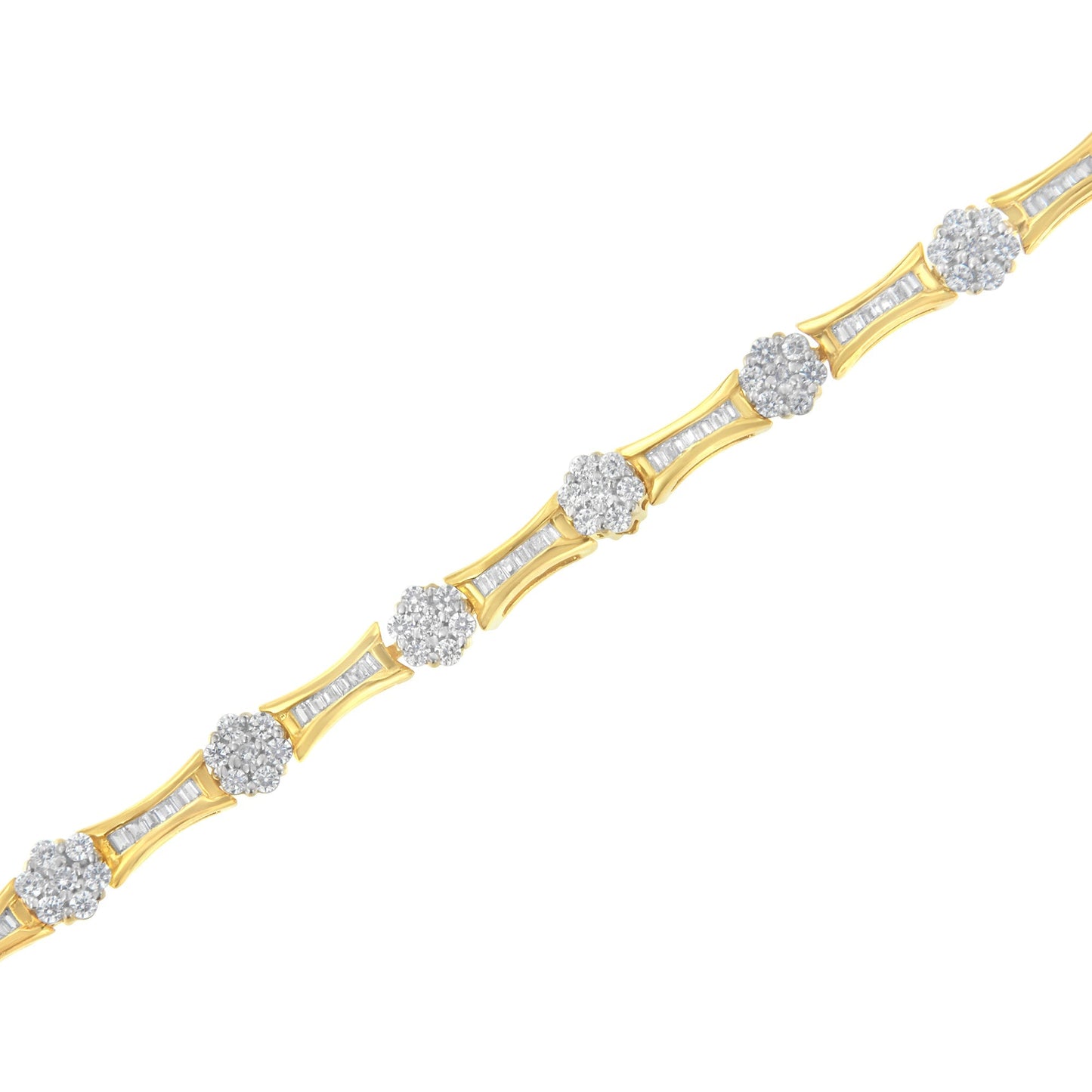 10K Yellow and White Gold 2.00 cttw Round and Baguette-Cut Diamond Link Bracelet (I-J Color, I2-I3 Clarity) - Size 7.25" Bids.com