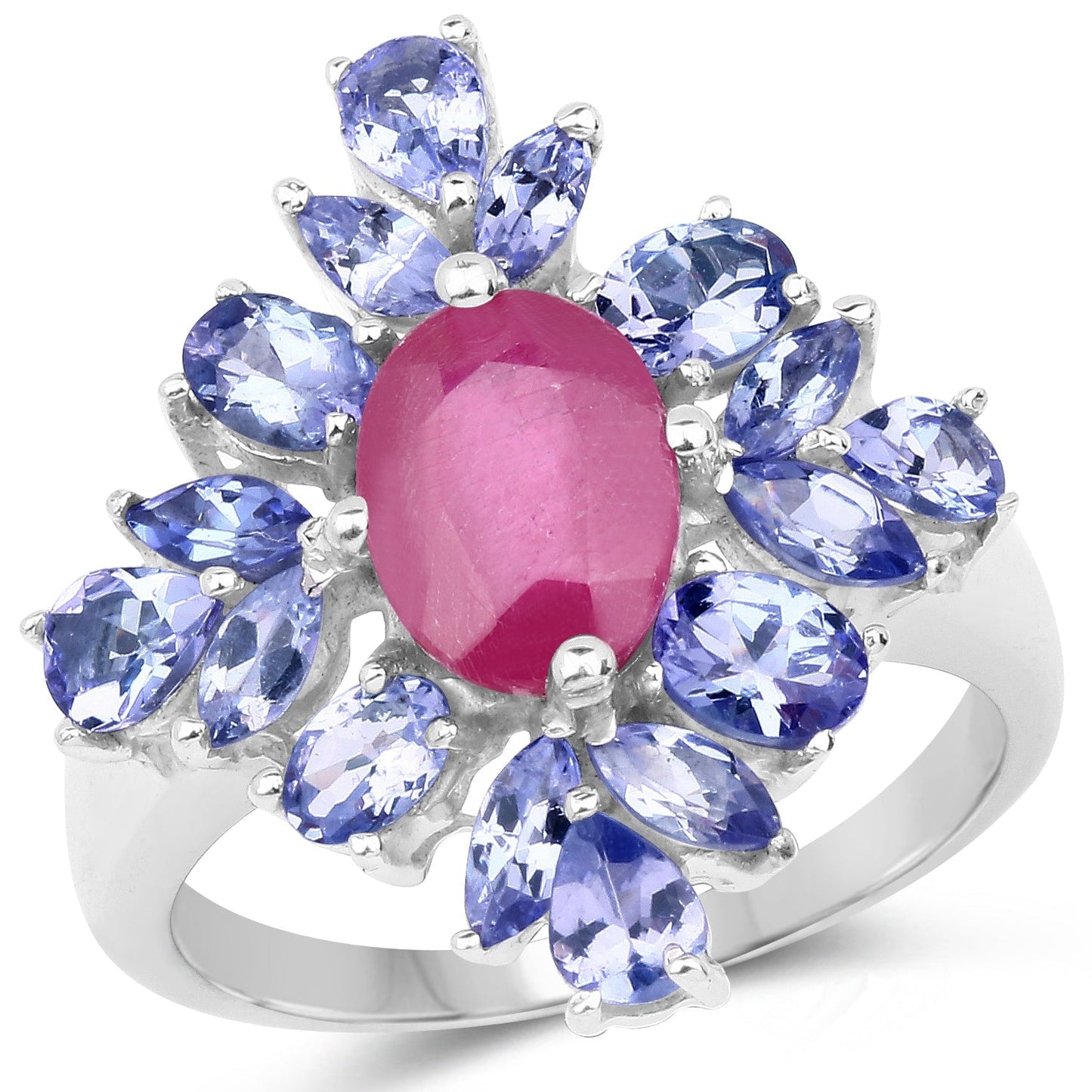 3.48 Carat Glass Filled Ruby and Tanzanite .925 Sterling Silver Ring Bids.com