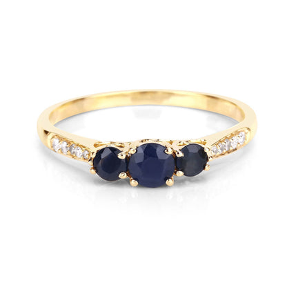 0.56 Carat Genuine Blue Sapphire and White Diamond 14K Yellow Gold Ring Bids.com