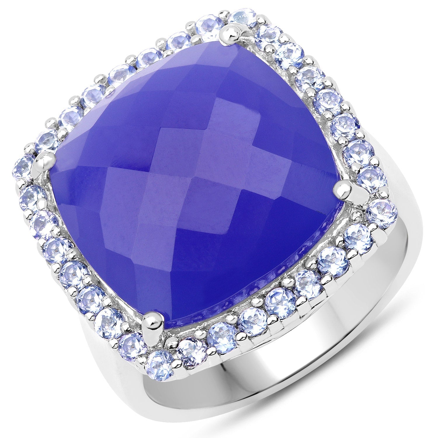 11.56 Carat Genuine Blue Chelcedonia and Tanzanite .925 Sterling Silver Ring Bids.com