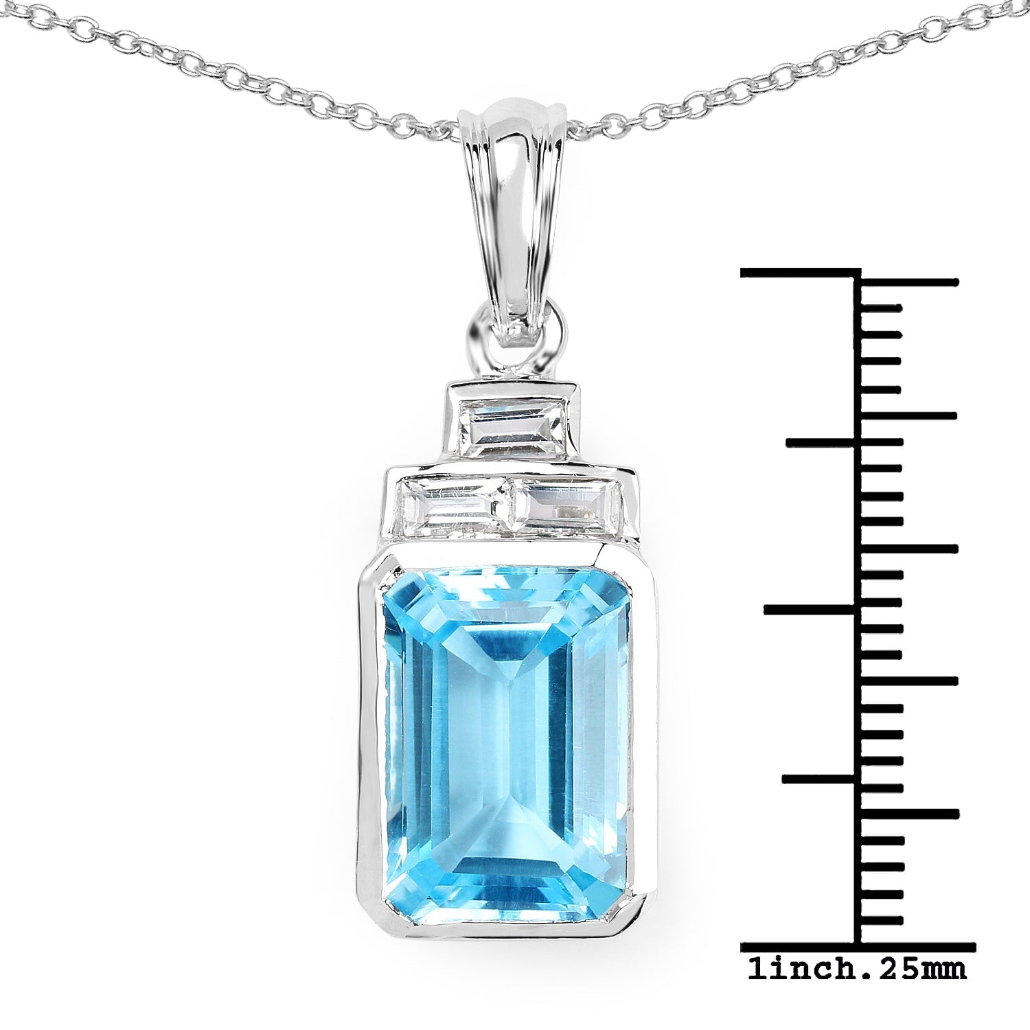 9.99 Carat Genuine Swiss Blue Topaz and White Topaz .925 Sterling Silver Pendant Bids.com