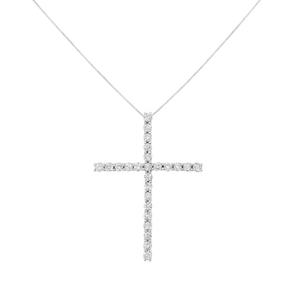 .925 Sterling Silver 2 1/2 cttw Diamond Cross Pendant Necklace (H-I, I2-I3) Bids.com