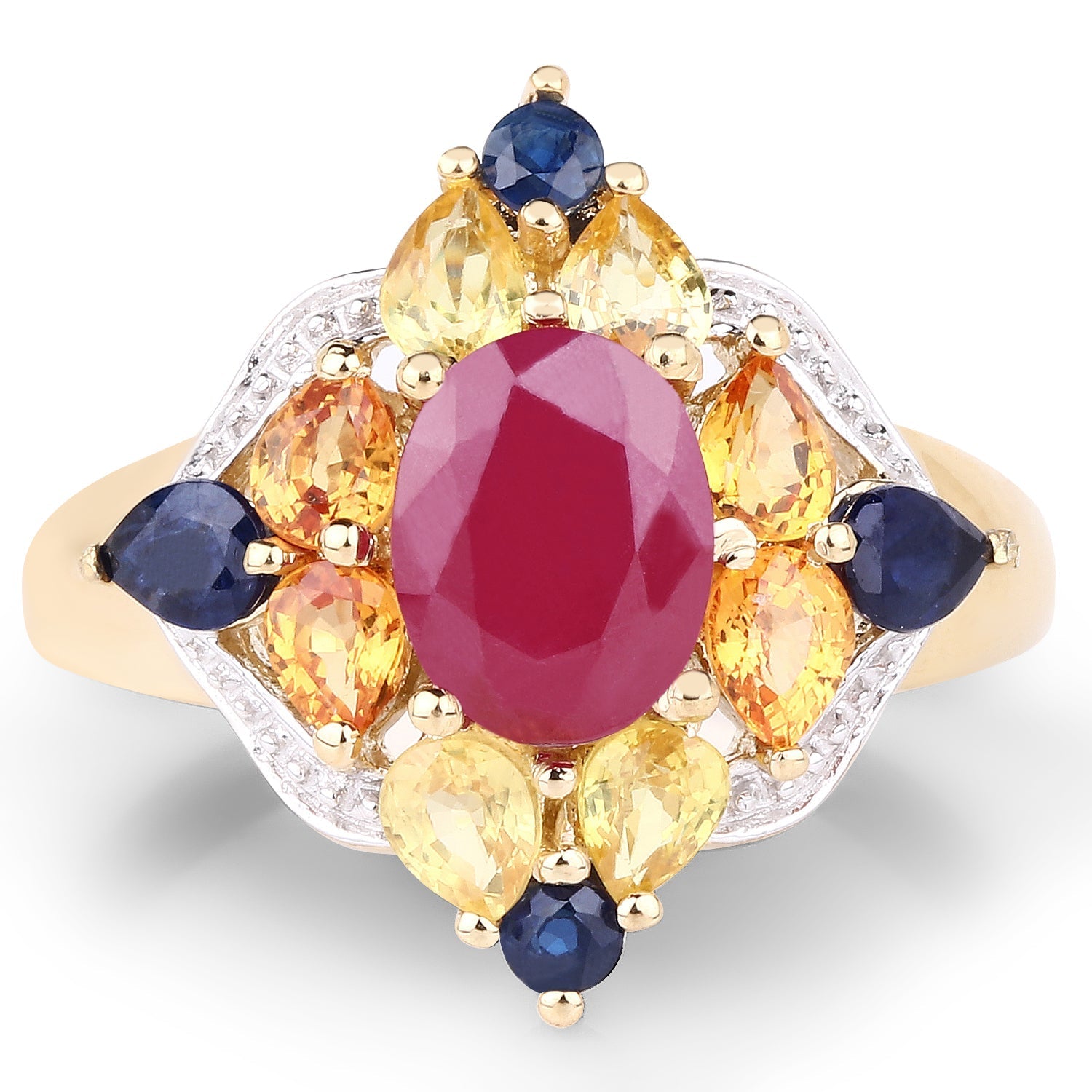 14K Yellow Gold Plated 3.76 Carat Genuine Multi Stone .925 Sterling Silver Ring Bids.com