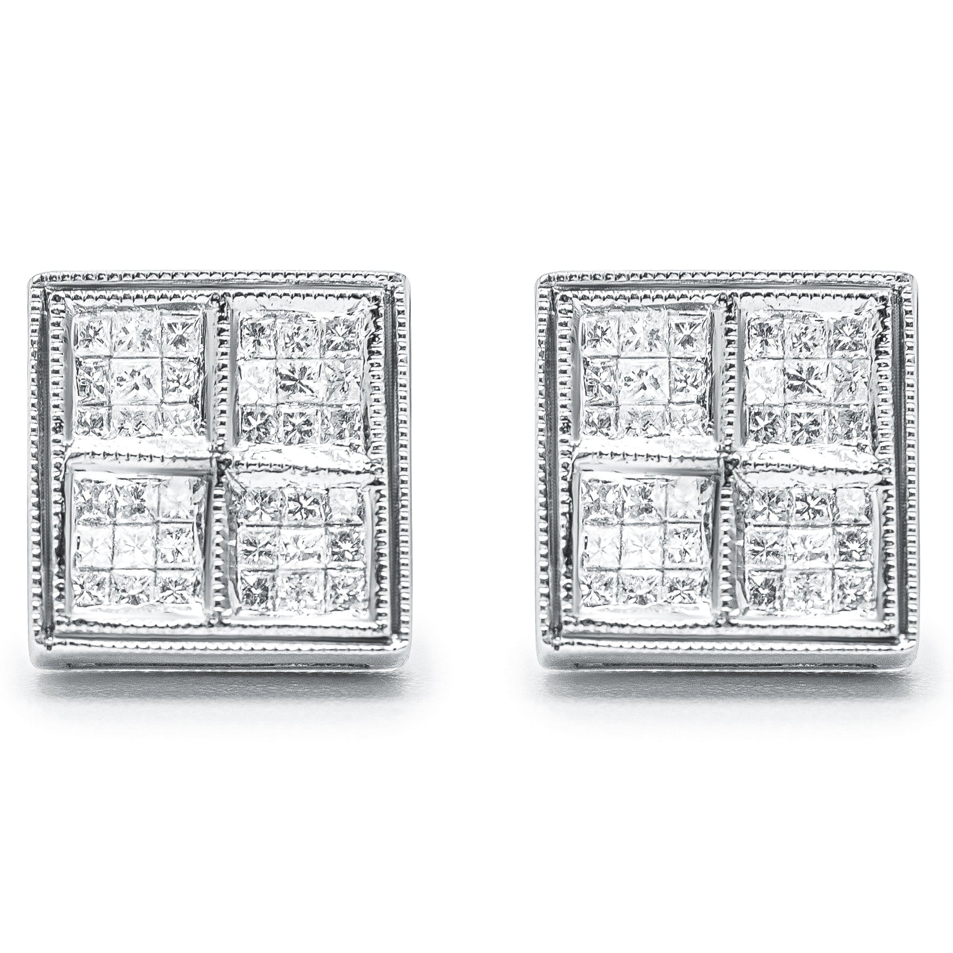 14K White Gold 1/2 Cttw Princess Diamond Composite Box Shape Milgrain Stud Earrings (H-I Color, SI1-SI2 Clarity) Bids.com