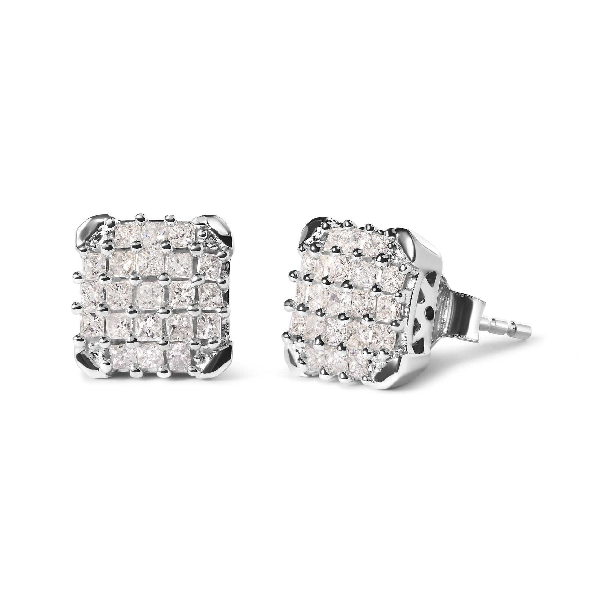 10K White Gold 3/4 Cttw Princess Diamond Composite Open Frame Stud Earrings (I-J Color, I1-I2 Clarity) Bids.com