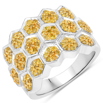 0.75 Carat Genuine Yellow Diamond .925 Sterling Silver Ring Bids.com