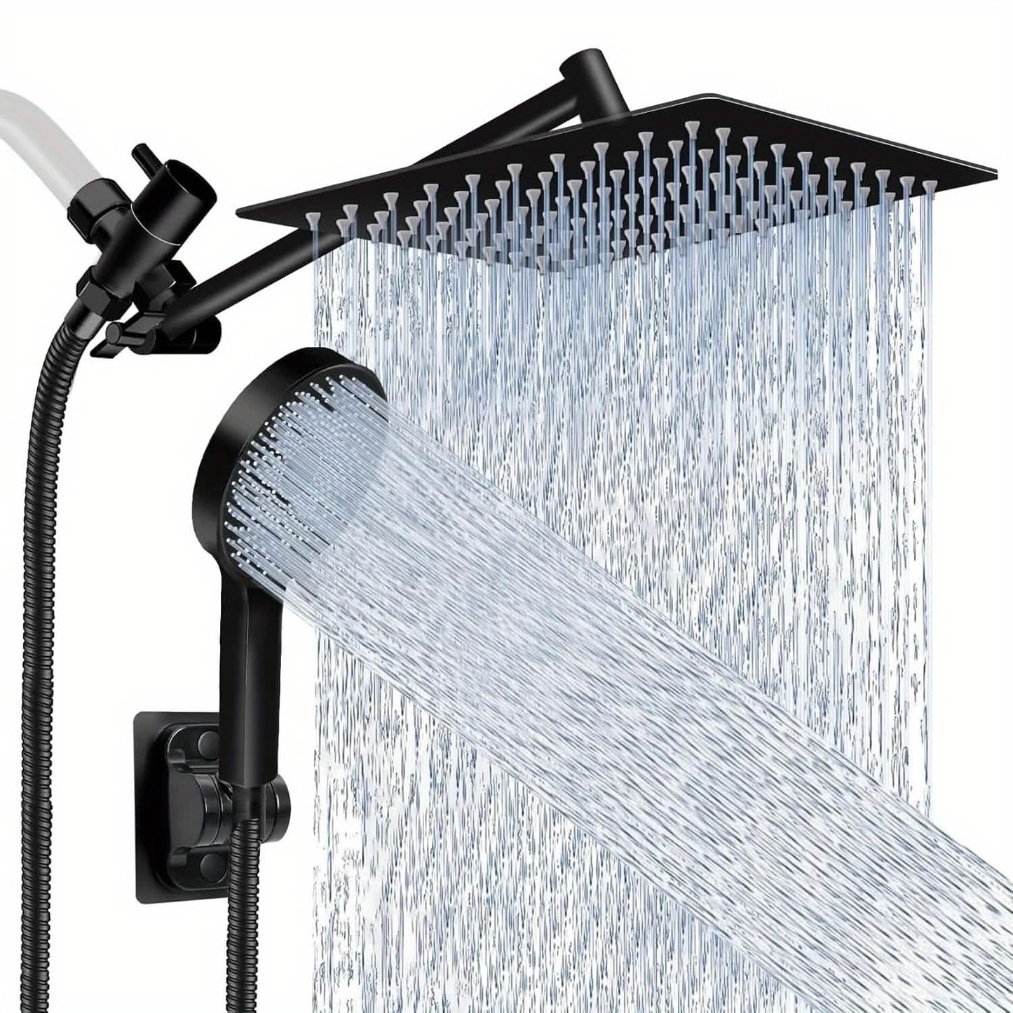 High Pressure Rainfall & Handheld Shower Head – Adjustable, Chrome/Black DailySale