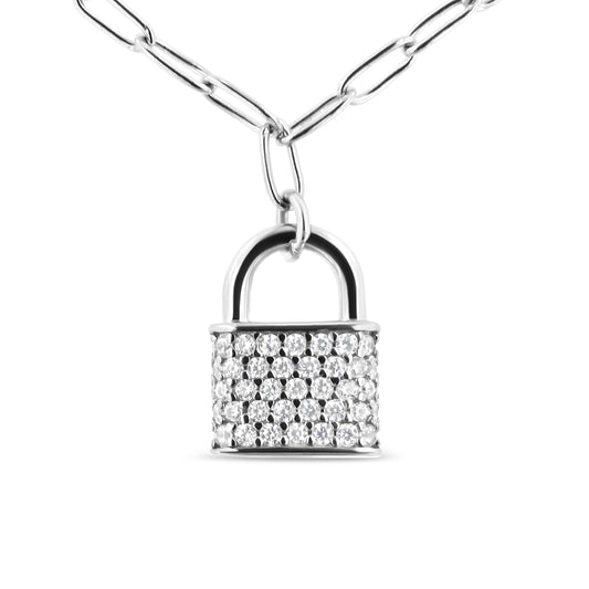 .925 Sterling Silver 1/4 Cttw Diamond Lock 18" Pendant Necklace with Paperclip Chain (H-I Color, SI2-I1 Clarity) Bids.com
