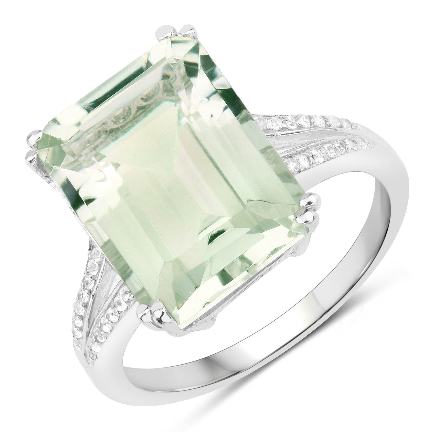 10.64 Carat Genuine Green Amethyst and White Topaz .925 Sterling Silver Ring Bids.com