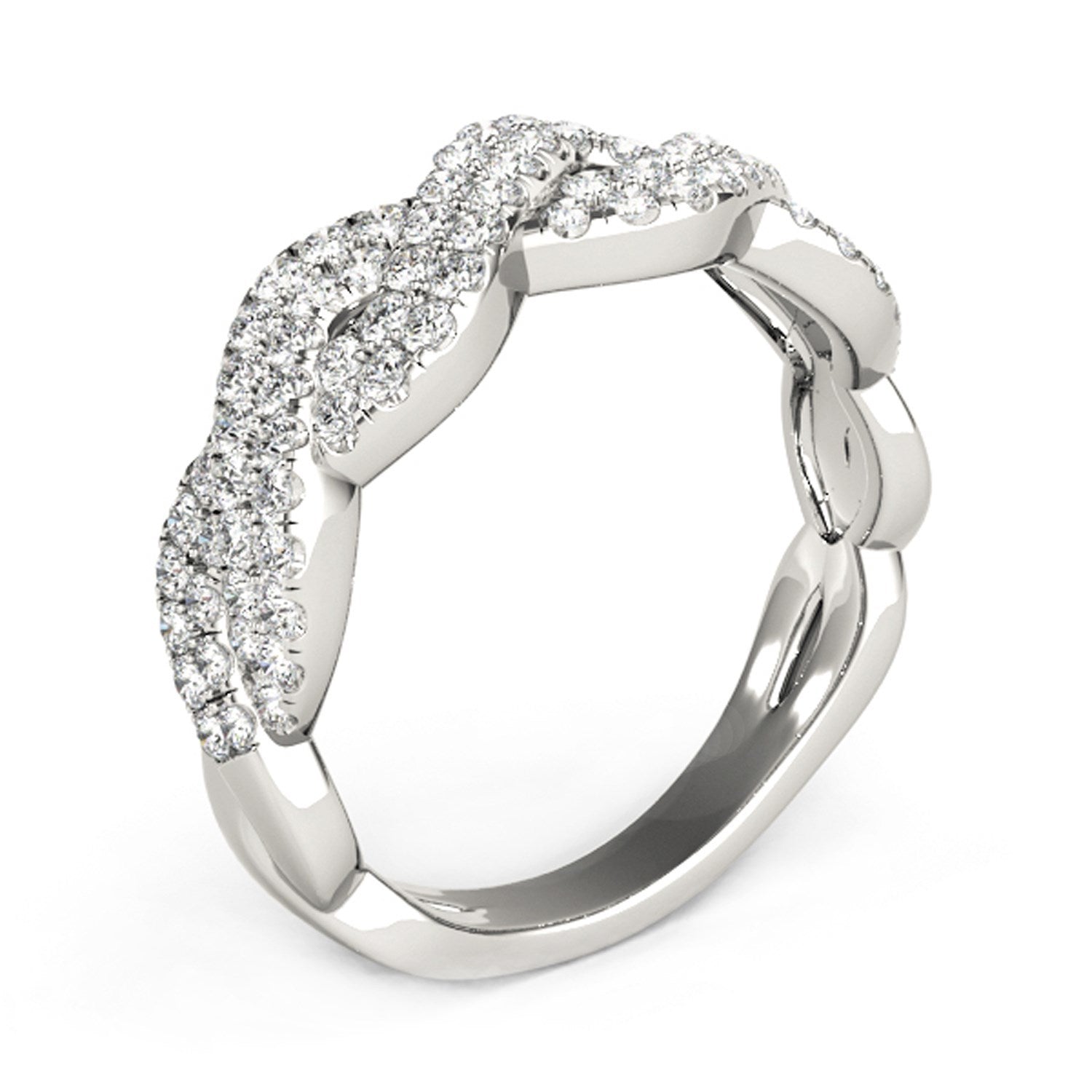 Diamond Studded Interlocking Waves Ring in 14k White Gold (5/8 cttw) Bids.com