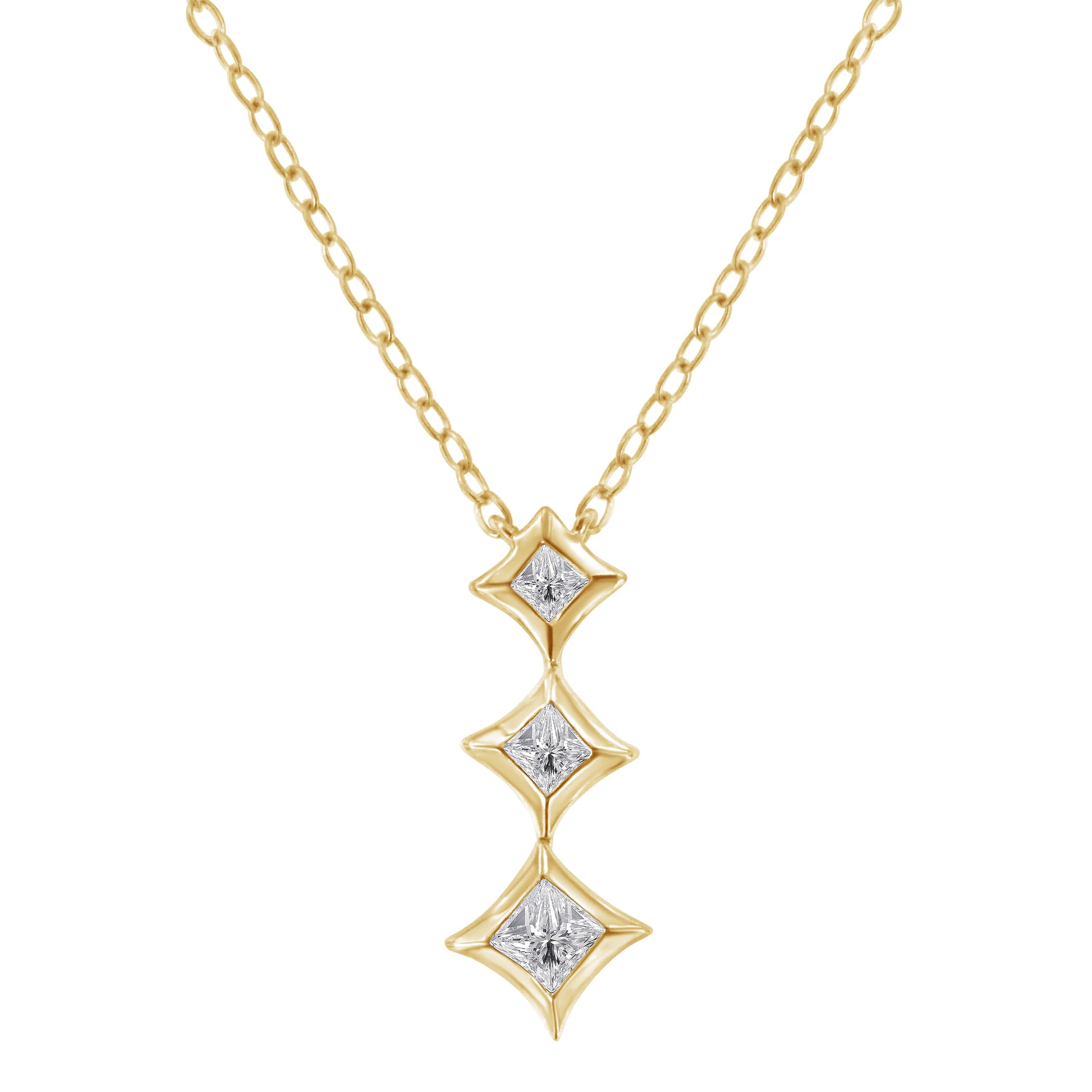 10K White Gold 1/5 Cttw Princess Cut Diamond 3 Stone Drop 18" Pendant Necklace (H-I Color, SI2-I1 Clarity) Bids.com