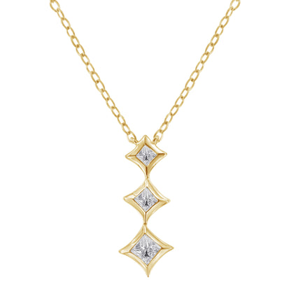 10K White Gold 1/5 Cttw Princess Cut Diamond 3 Stone Drop 18" Pendant Necklace (H-I Color, SI2-I1 Clarity) Bids.com