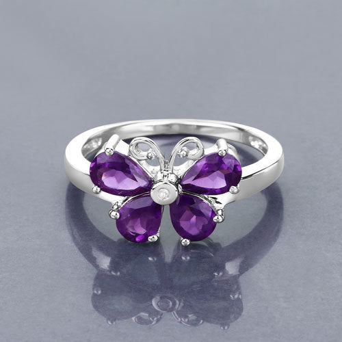 1.35 Carat Genuine Amethyst and Created White Sapphire .925 Sterling Silver Ring Bids.com