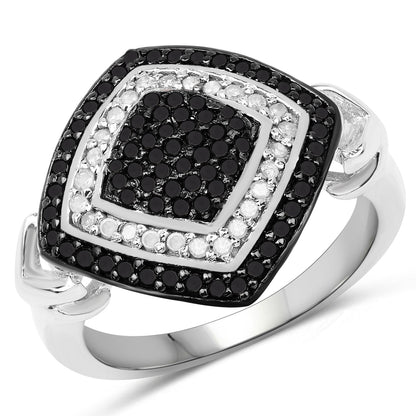 0.56 Carat Genuine White Diamond and Black Diamond .925 Sterling Silver Ring Bids.com