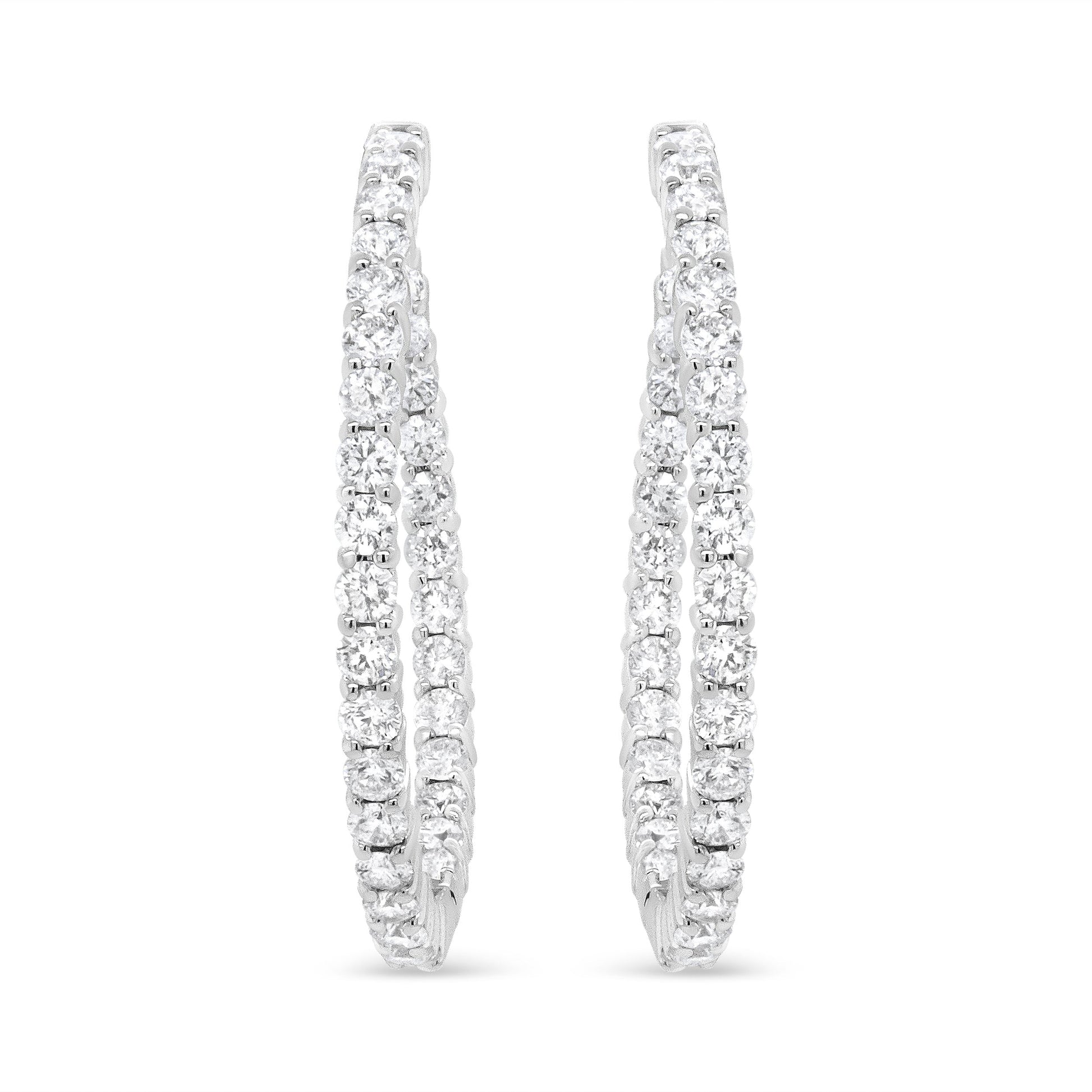 18K White Gold 3 5/8 Cttw Round Diamond Curved Inside-Outside Hoop Earrings (F-G Color, VS1-VS2 Clarity) Bids.com