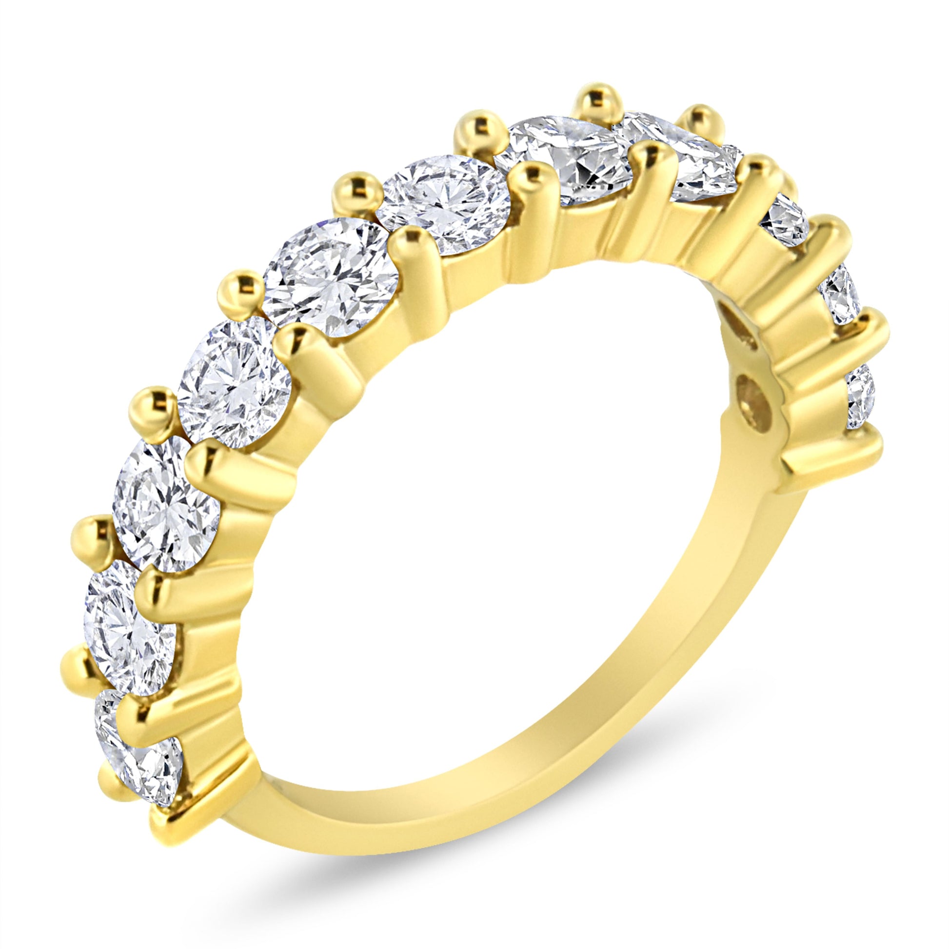 14K Yellow Gold Plated .925 Sterling Silver 2.00 Cttw Shared Prong Set Round-Diamond 11 Stone Band Ring (J-K Color, I1-I2 Clarity) - Size 7 Bids.com