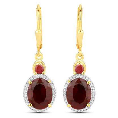 6.98 Carat Dyed Ruby and White Diamond .925 Sterling Silver Earrings Bids.com