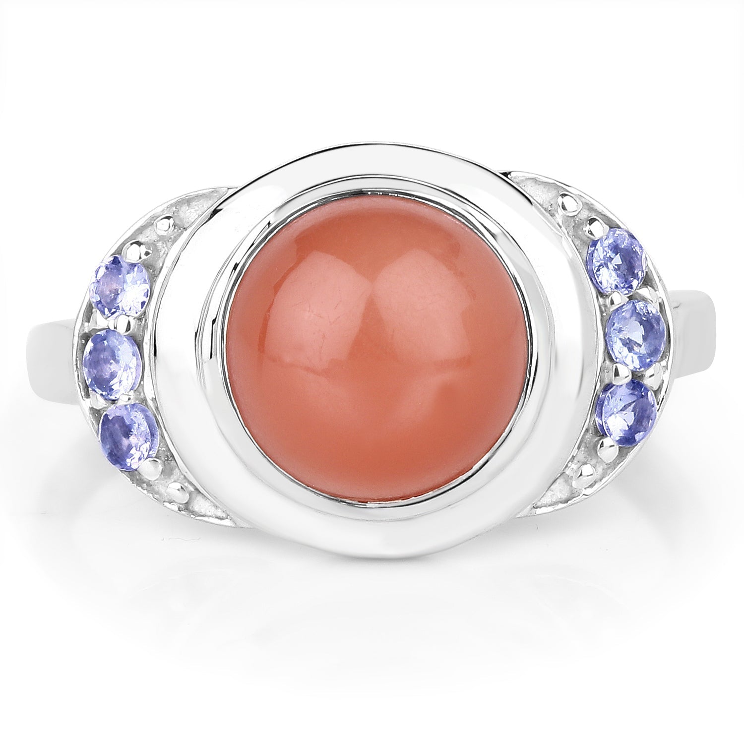 3.01 Carat Genuine Peach Moonstone and Tanzanite .925 Sterling Silver Ring Bids.com
