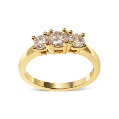 10K Yellow Gold 1.00 Cttw Champagne Diamond 3-Stone Band Ring (J-K Color, I1-I2 Clarity)  - Size 7 Bids.com