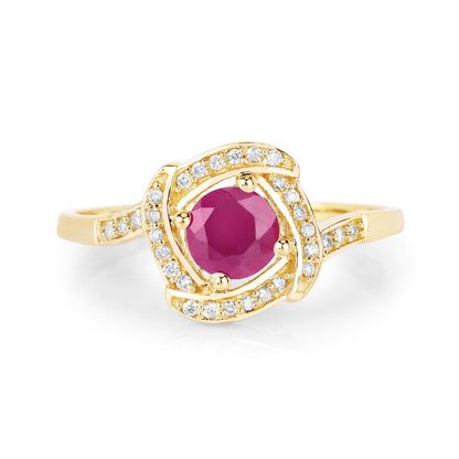 0.63 Carat Genuine Ruby and White Diamond 14K Yellow Gold Ring Bids.com