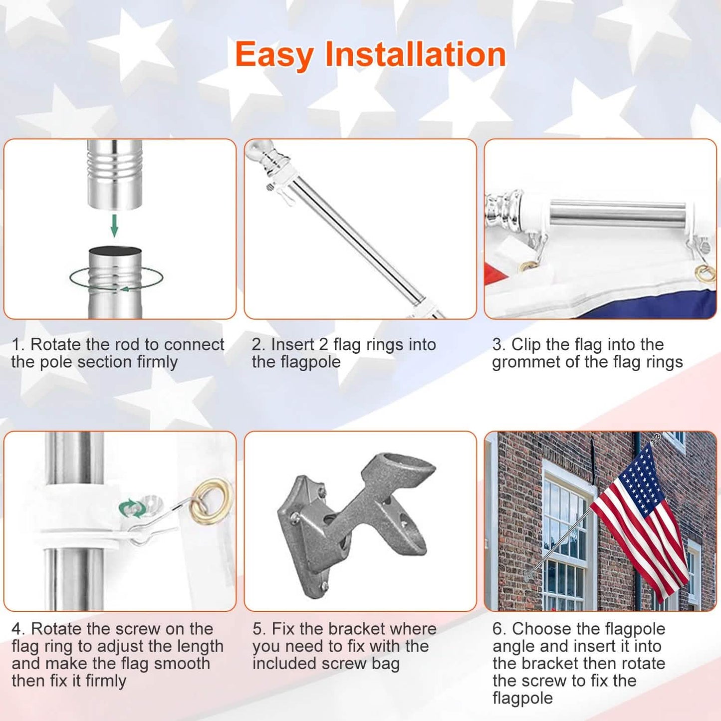 6Ft Stainless Steel Wall Mounted Flag Pole DailySale