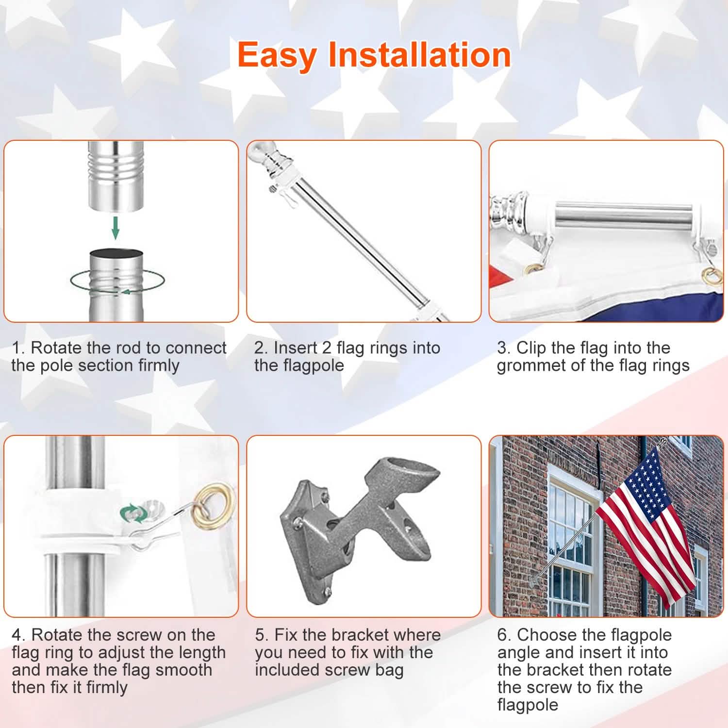 6Ft Stainless Steel Wall Mounted Flag Pole DailySale