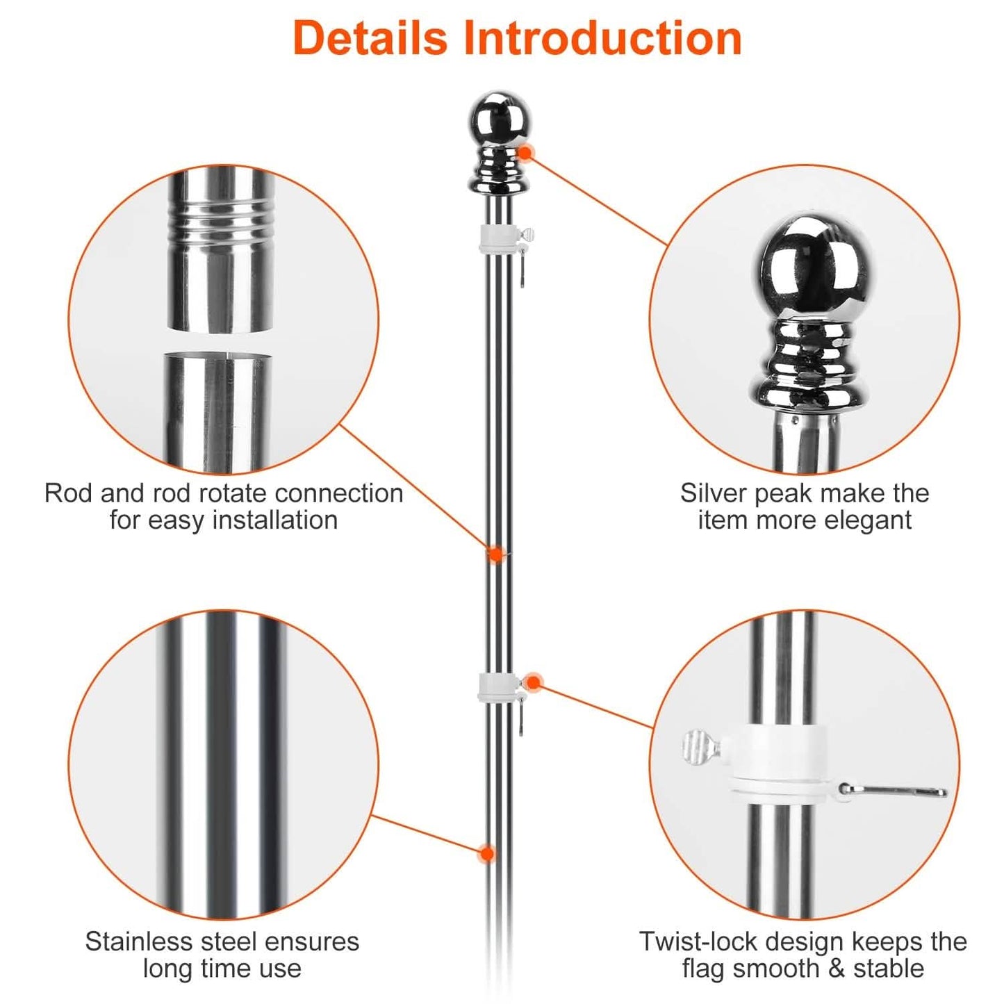 6Ft Stainless Steel Wall Mounted Flag Pole DailySale