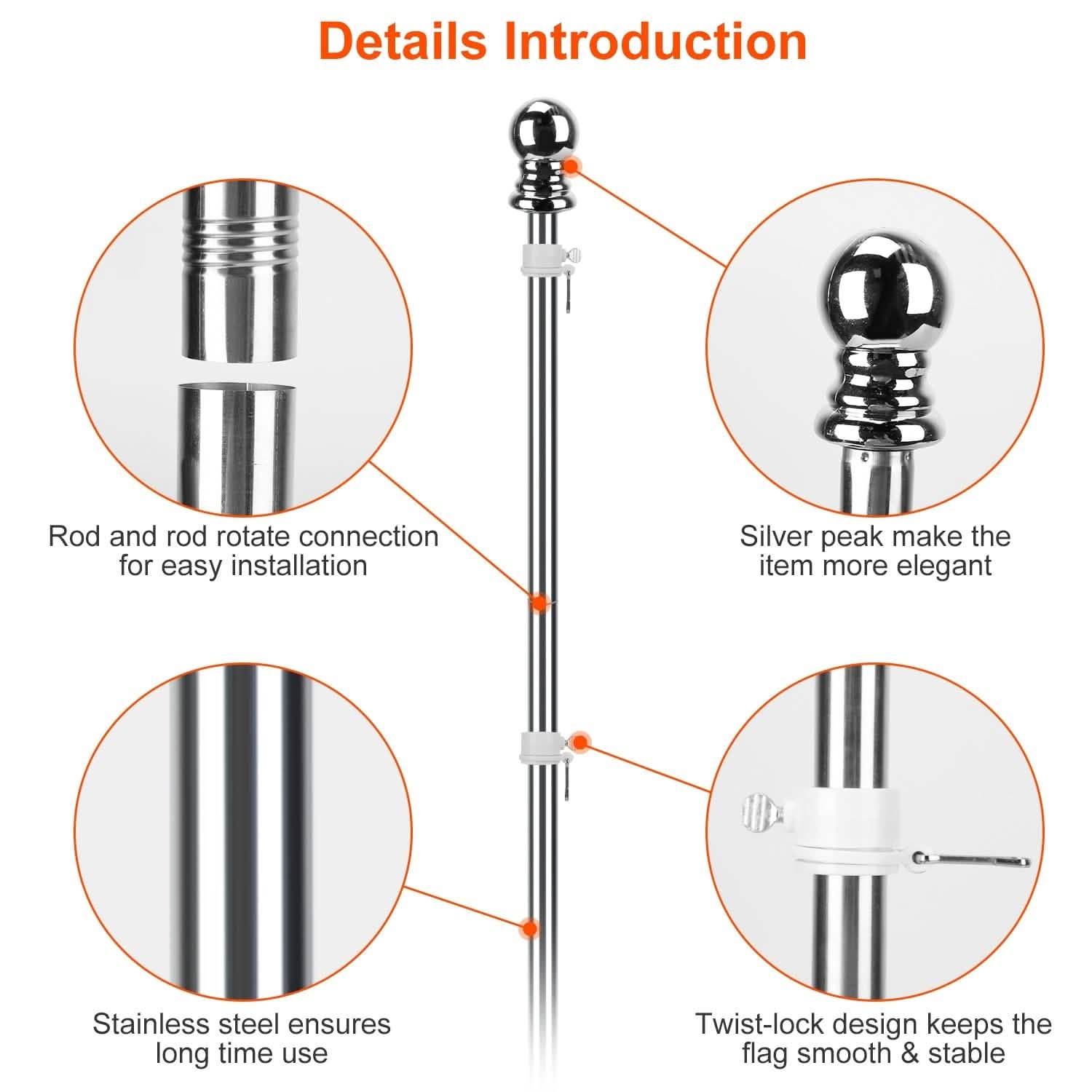 6Ft Stainless Steel Wall Mounted Flag Pole DailySale