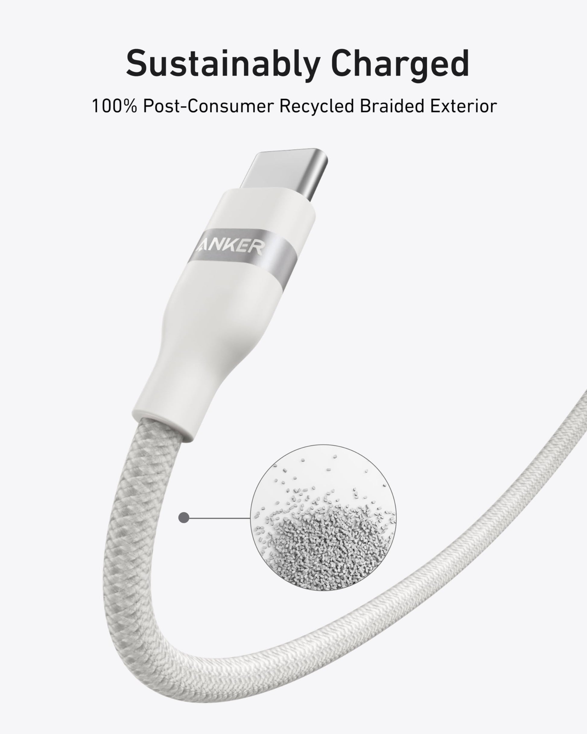 Anker USB-C to USB-C Cable (3 ft / 6 ft, 240W, Upcycled-Braided) Anker