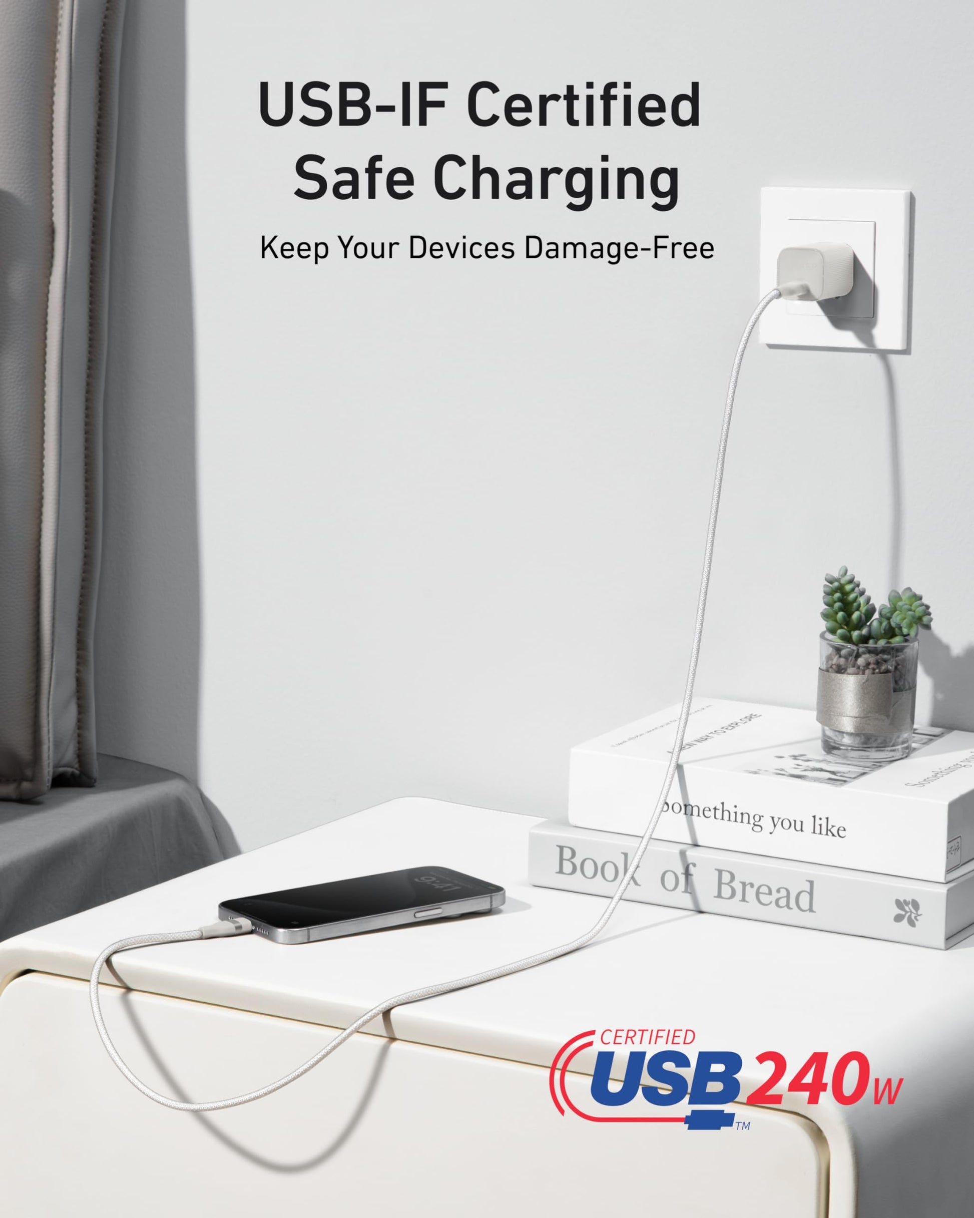Anker USB-C to USB-C Cable (3 ft / 6 ft, 240W, Upcycled-Braided) Anker