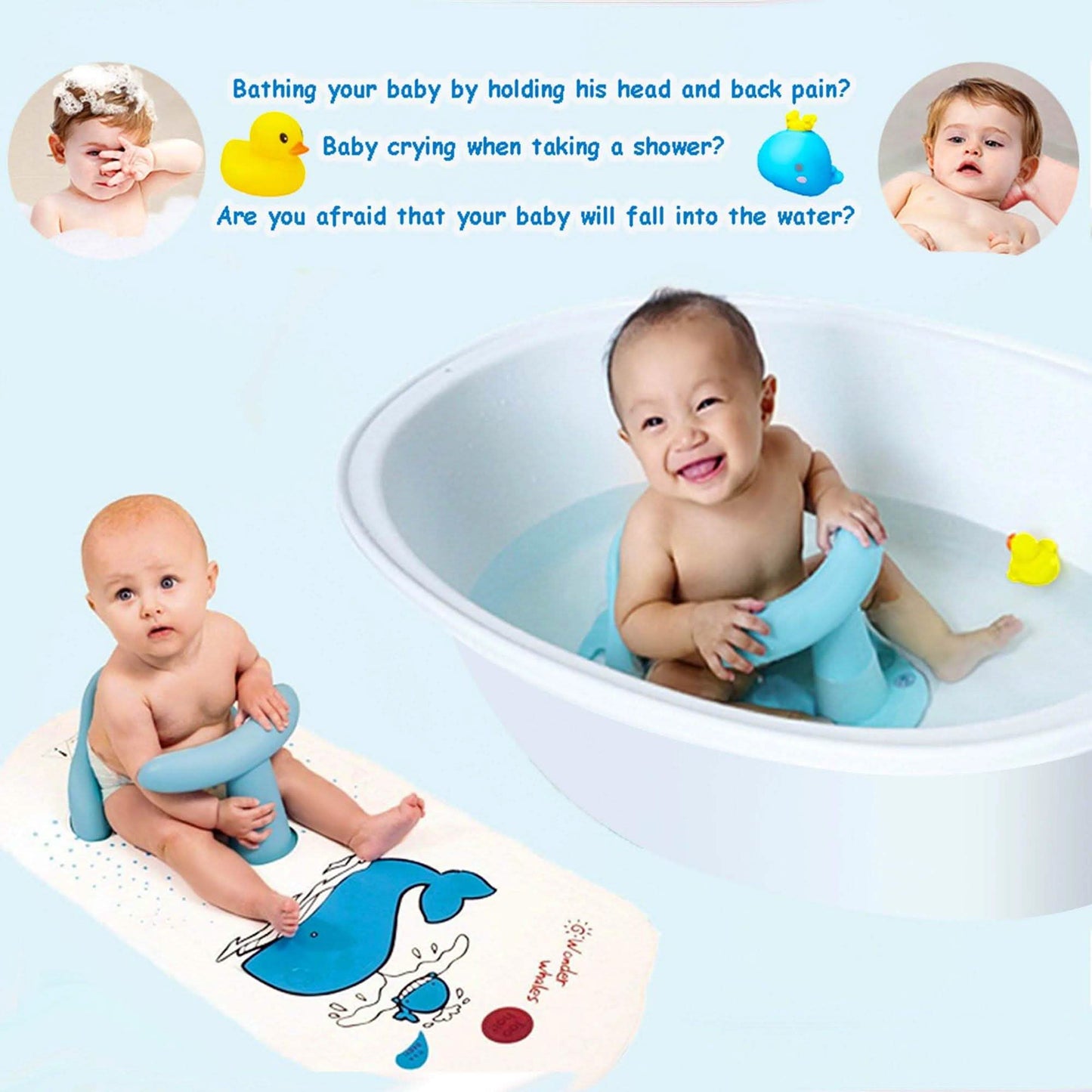 6M+ Infant Toddler Tub Seat Non-slip Safety Chair with Heat Sensitive Bath Mat DailySale